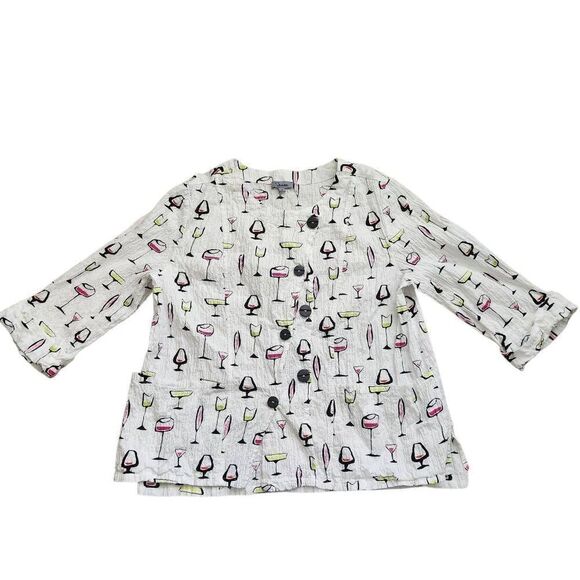 Shana Tunic Top Womens Medium Oversized Crushed Button Wine Gauze Like - Picture 3 of 6